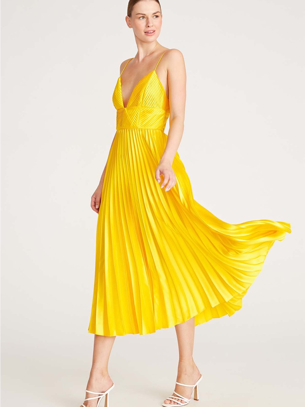 AMUR- Viv Mitered Pleating Dress in Yellow Tang
